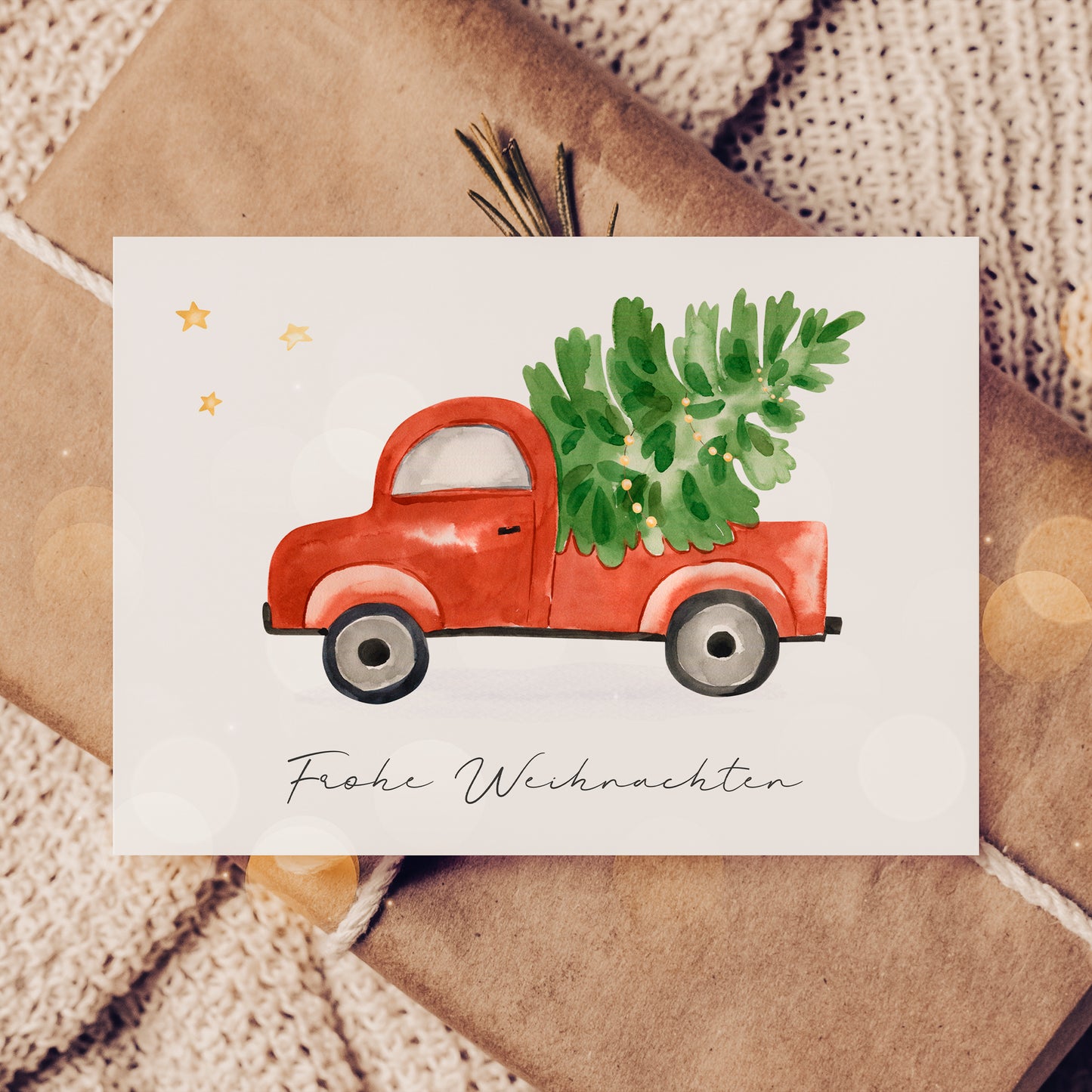 Weihnachtskarte Frohe Weihnachten - Auto & Weihnachtsbaum