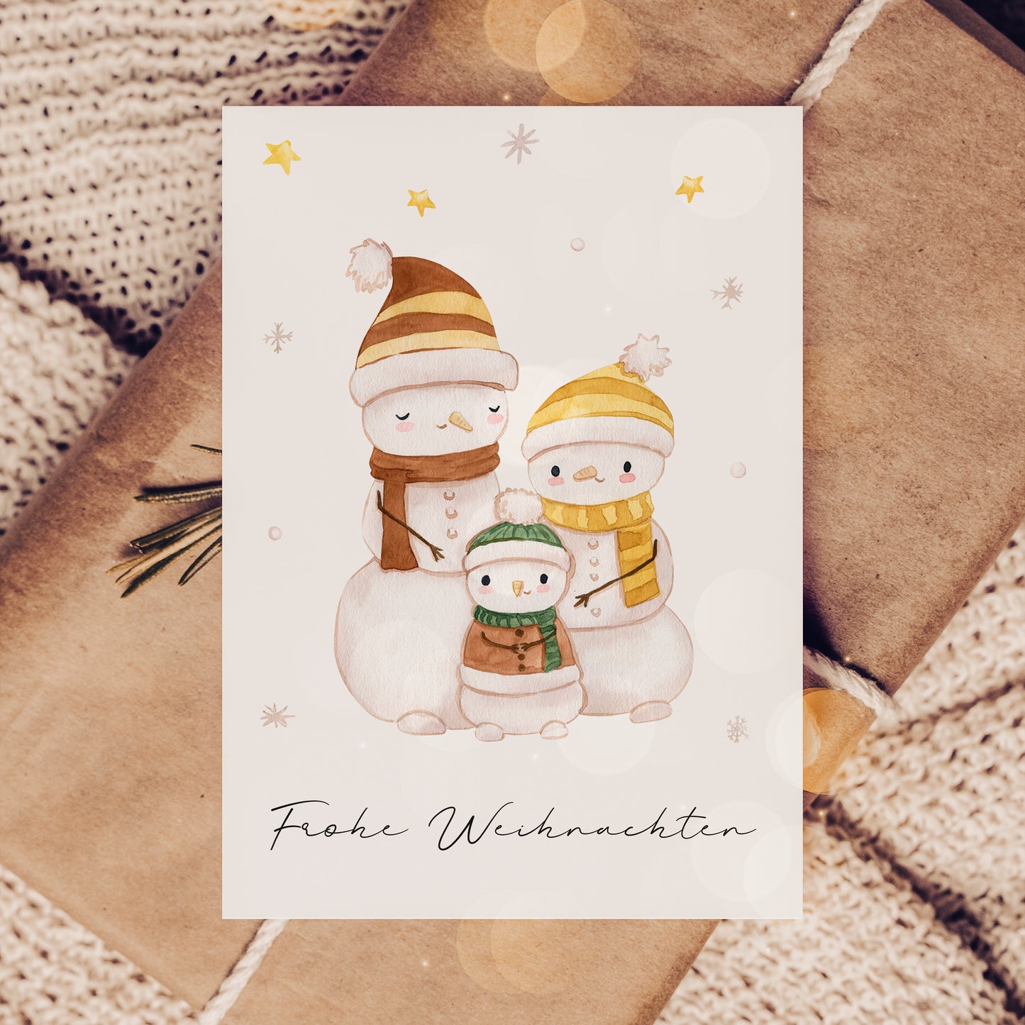 Weihnachtskarte Frohe Weihnachten - Familie Schneemann