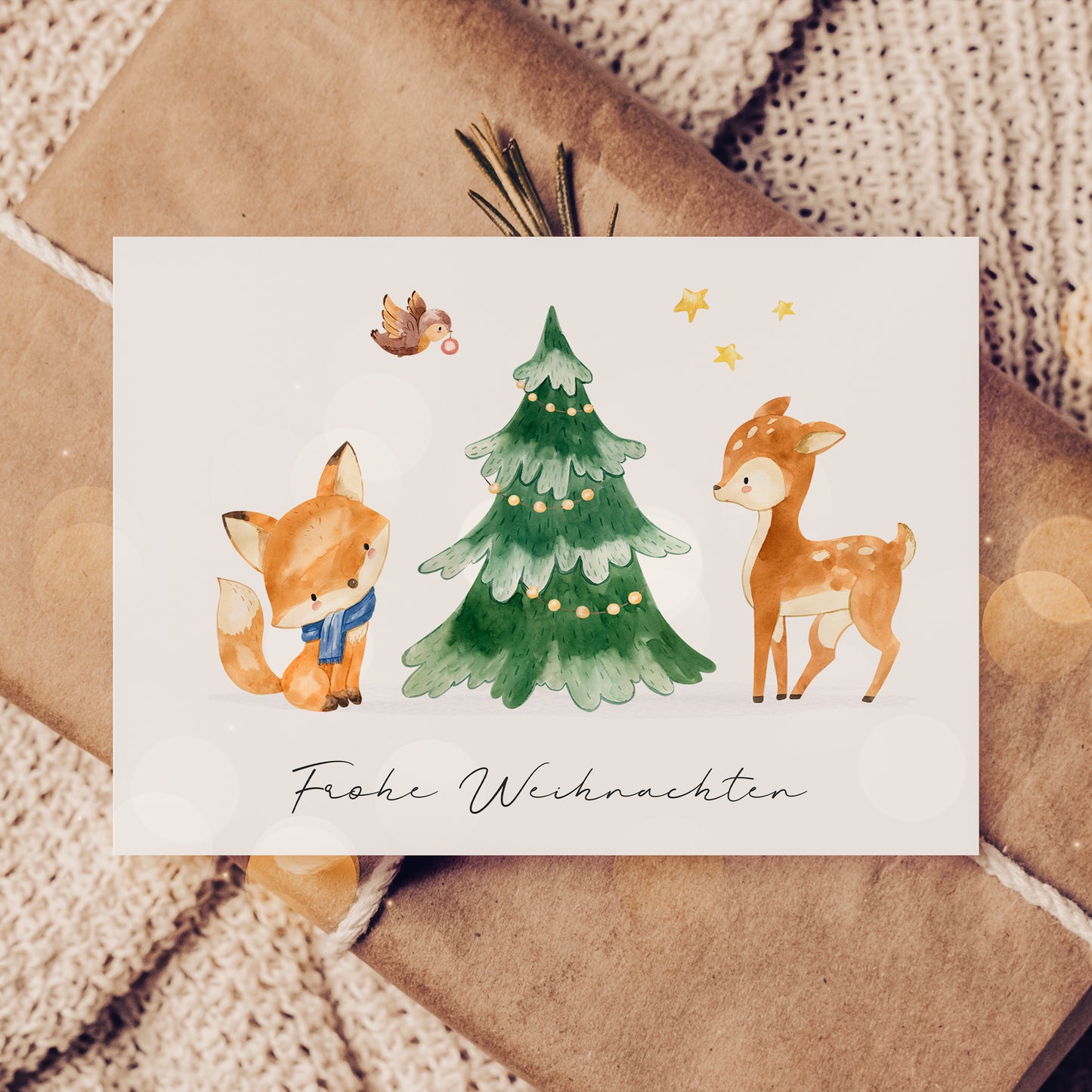Weihnachtskarte Frohe Weihnachten - Waldtiere