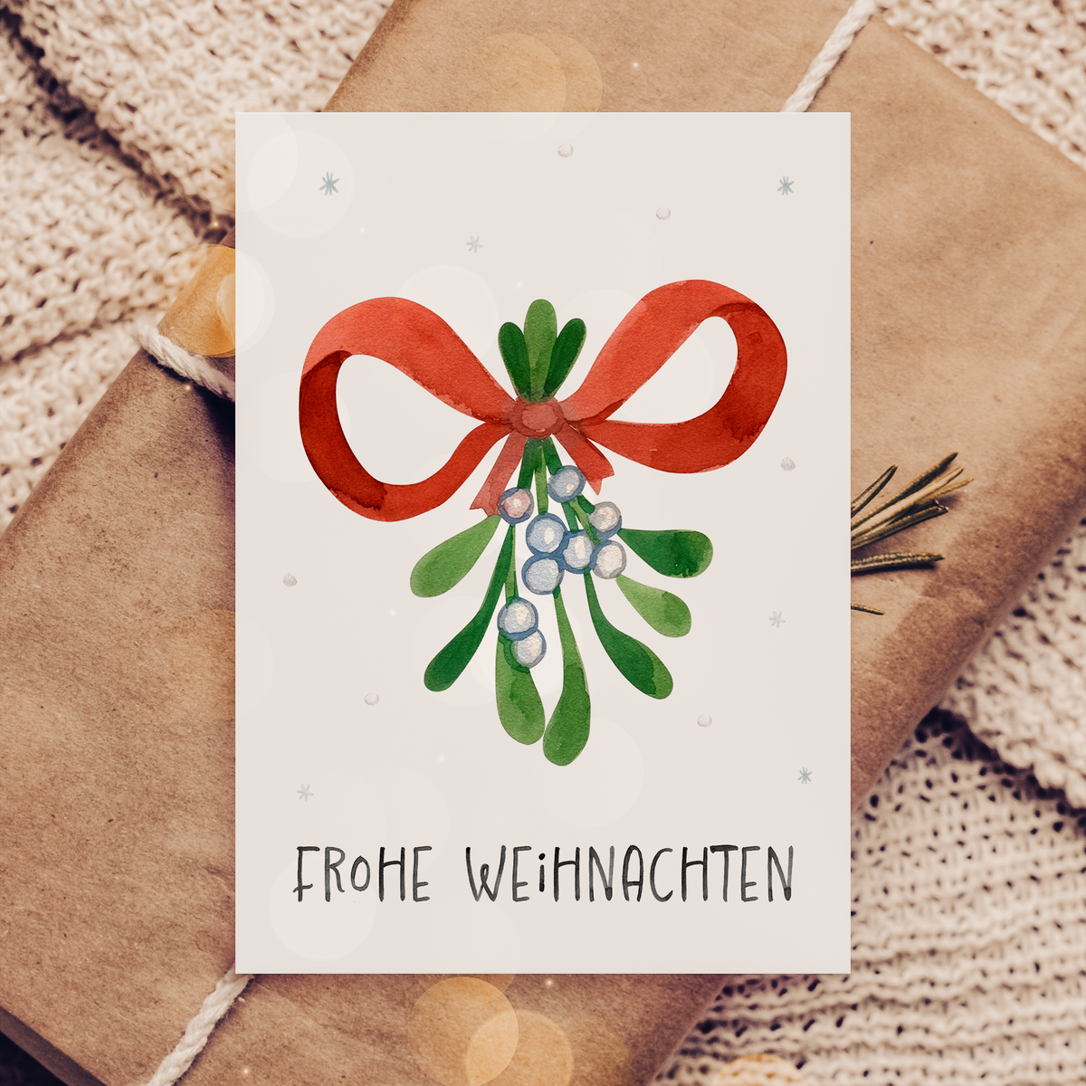 Weihnachtskarte Frohe Weihnachten - Mistelzweig