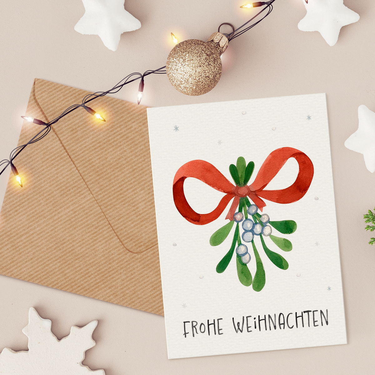 Weihnachtskarte Frohe Weihnachten - Mistelzweig