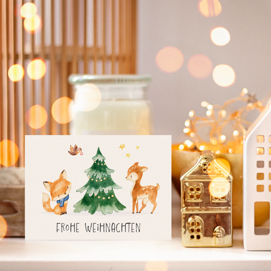 Weihnachtskarte Frohe Weihnachten - Waldtiere