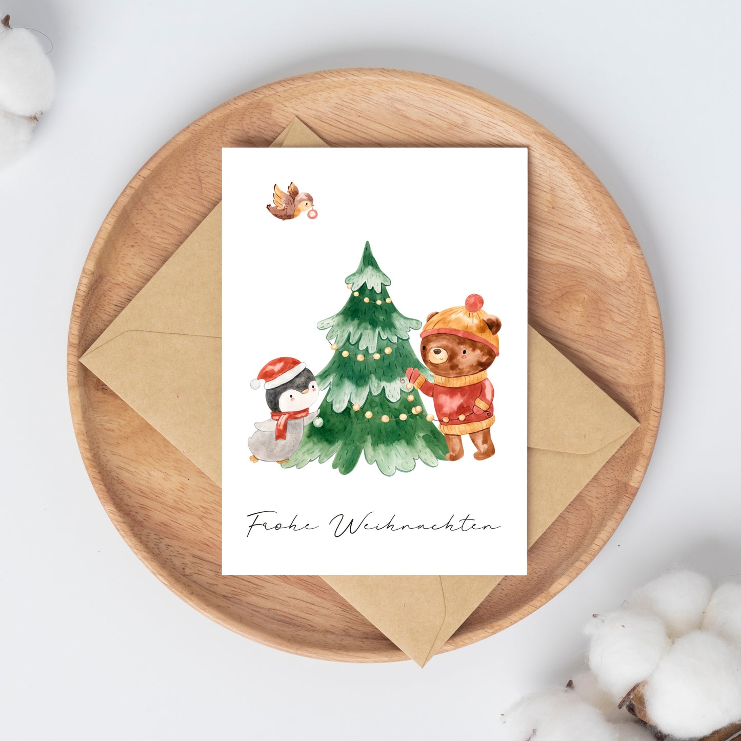 Weihnachtskarte Frohe Weihnachten - Pinguin & Bär