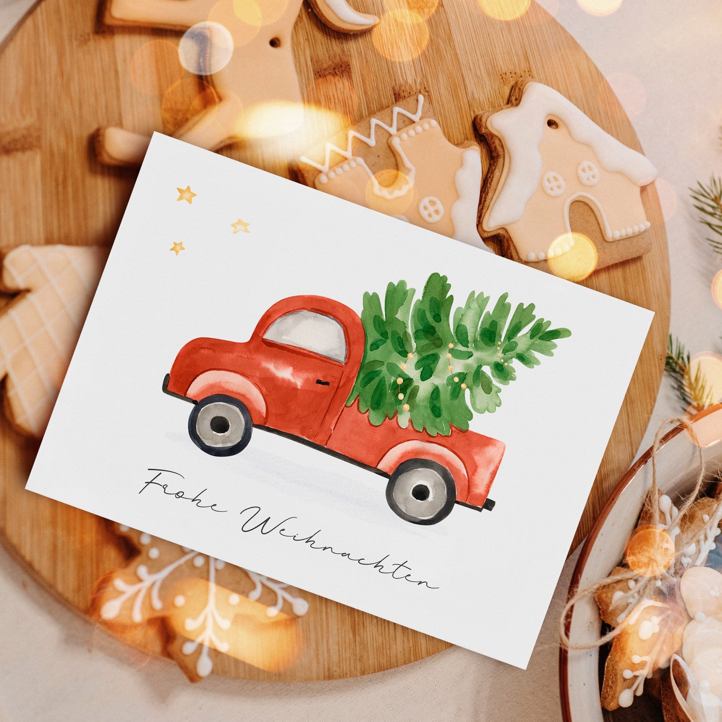 Weihnachtskarte Frohe Weihnachten - Auto & Weihnachtsbaum
