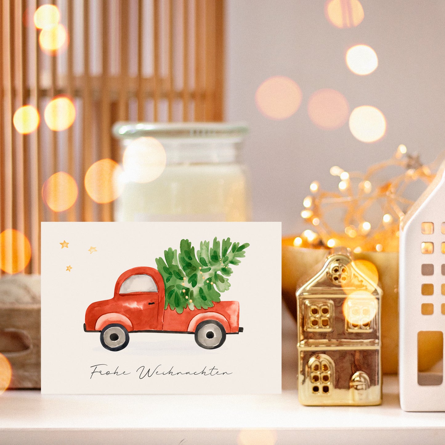 Weihnachtskarte Frohe Weihnachten - Auto & Weihnachtsbaum