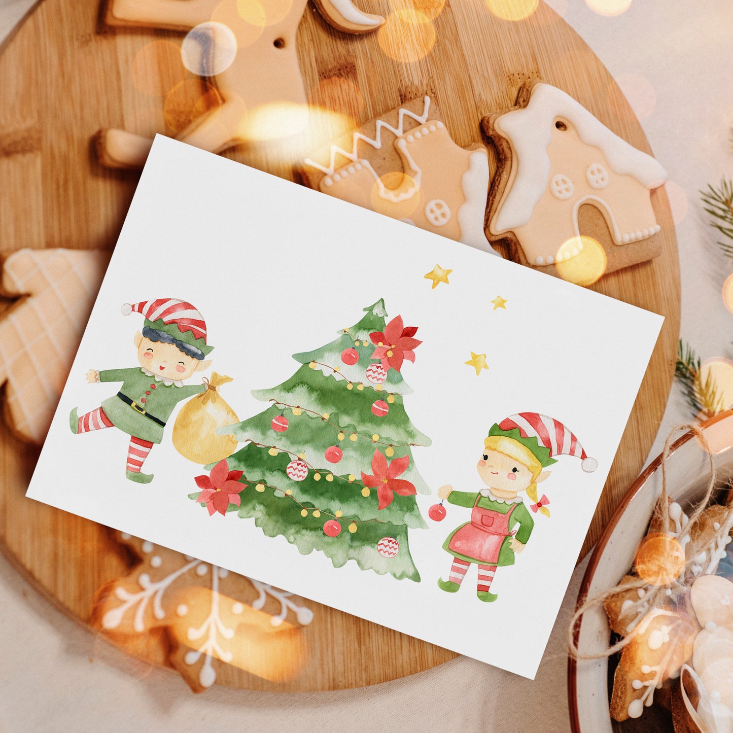 Weihnachtskarte Elfen & Weihnachtsbaum
