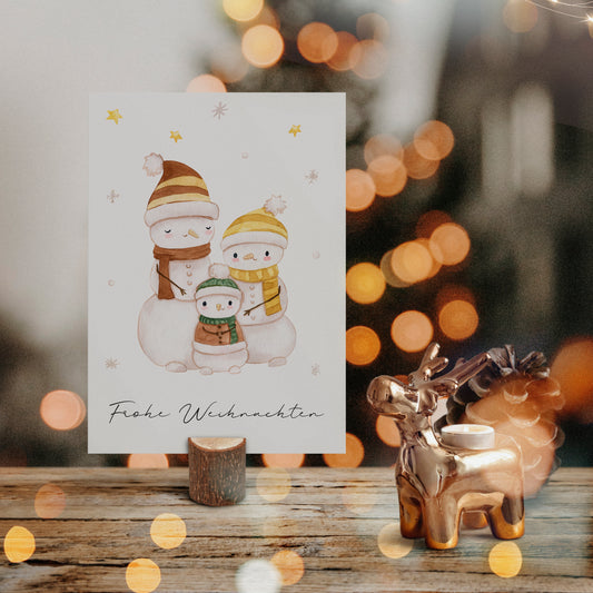 Weihnachtskarte Frohe Weihnachten - Familie Schneemann