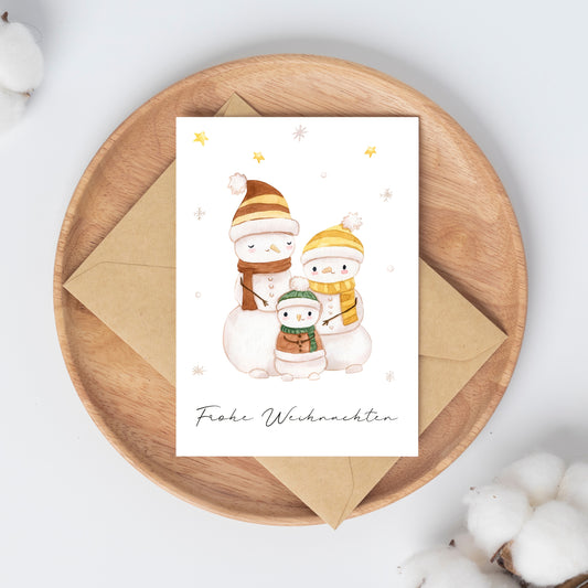 Weihnachtskarte Frohe Weihnachten - Familie Schneemann
