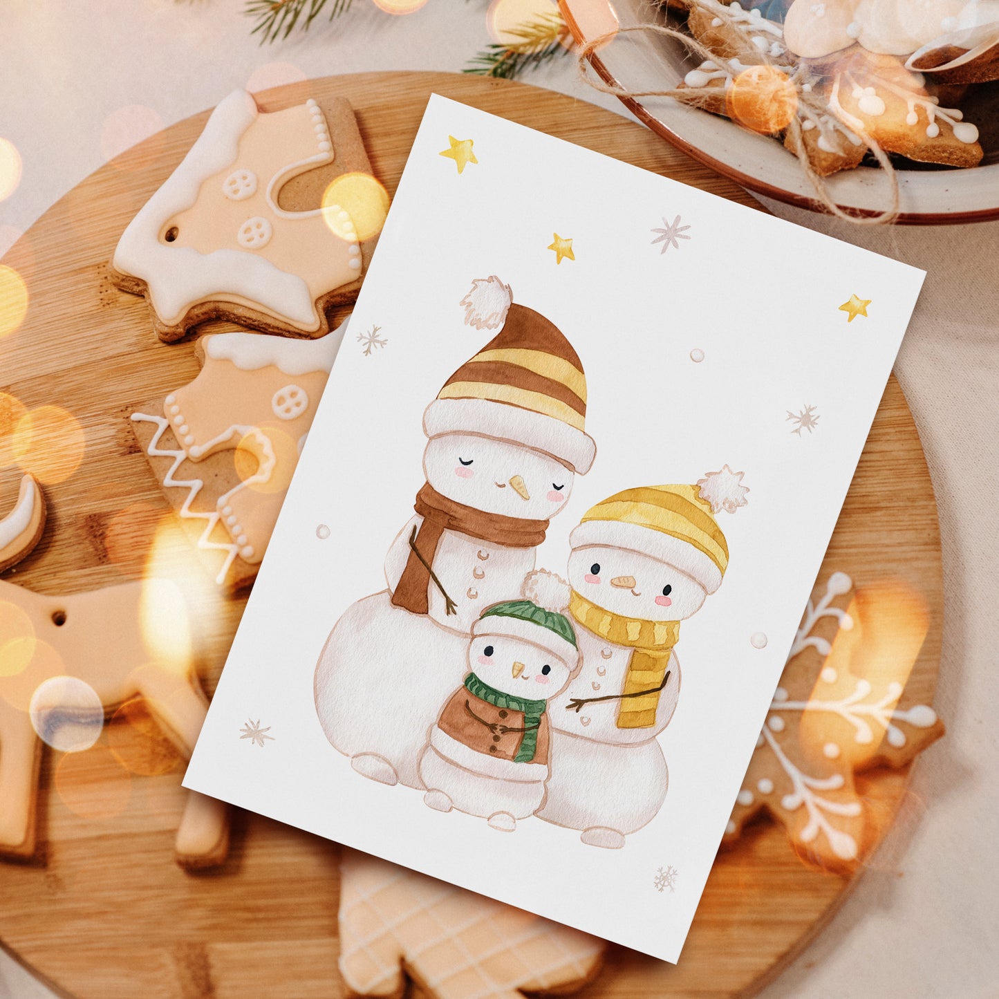 Weihnachtskarte Familie Schneemann