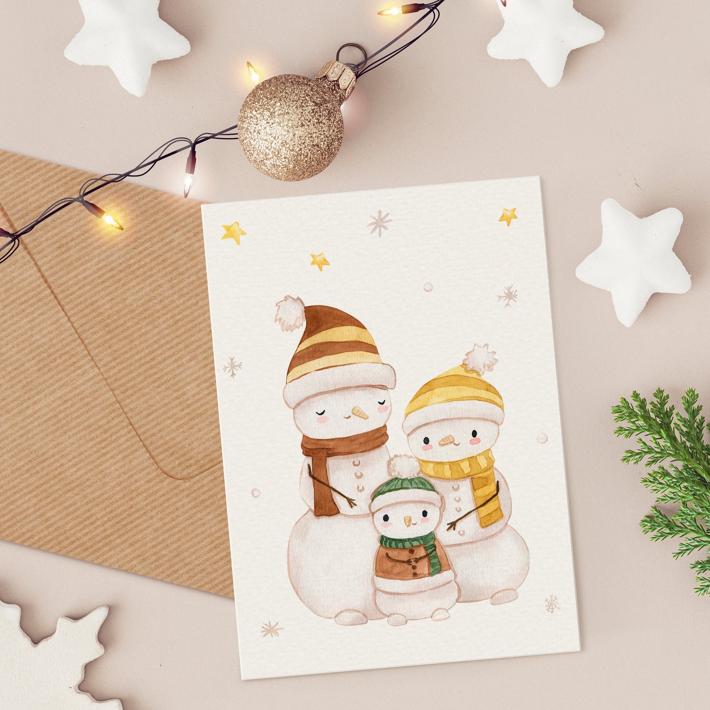 Weihnachtskarte Familie Schneemann