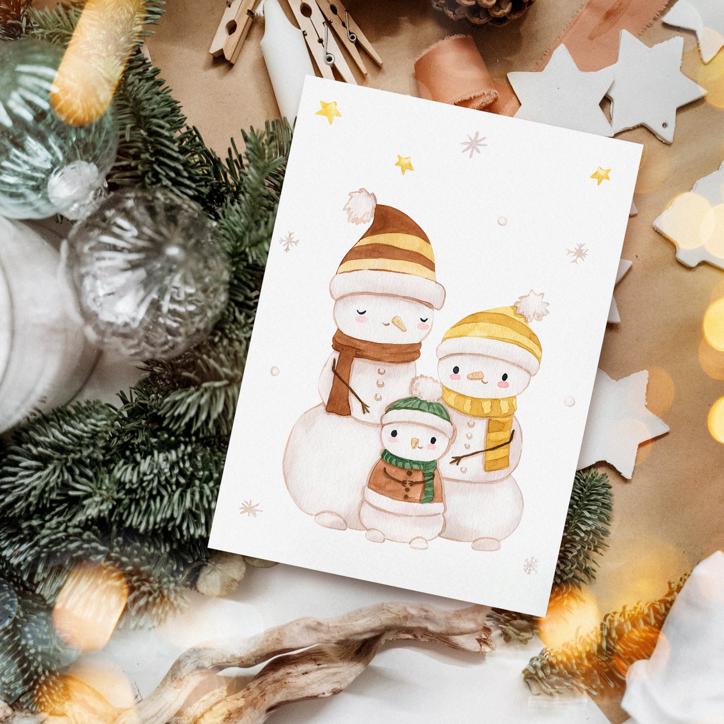 Weihnachtskarte Familie Schneemann