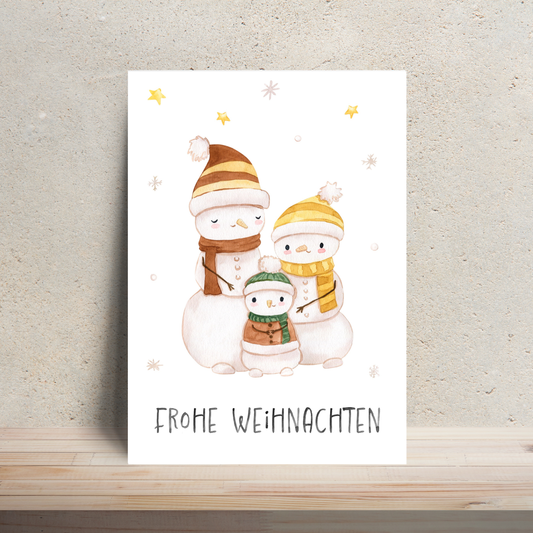 Weihnachtskarte Frohe Weihnachten - Familie Schneemann