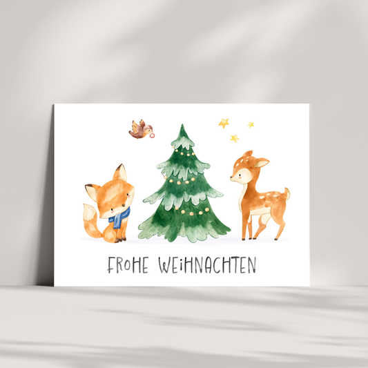 Weihnachtskarte Frohe Weihnachten - Waldtiere