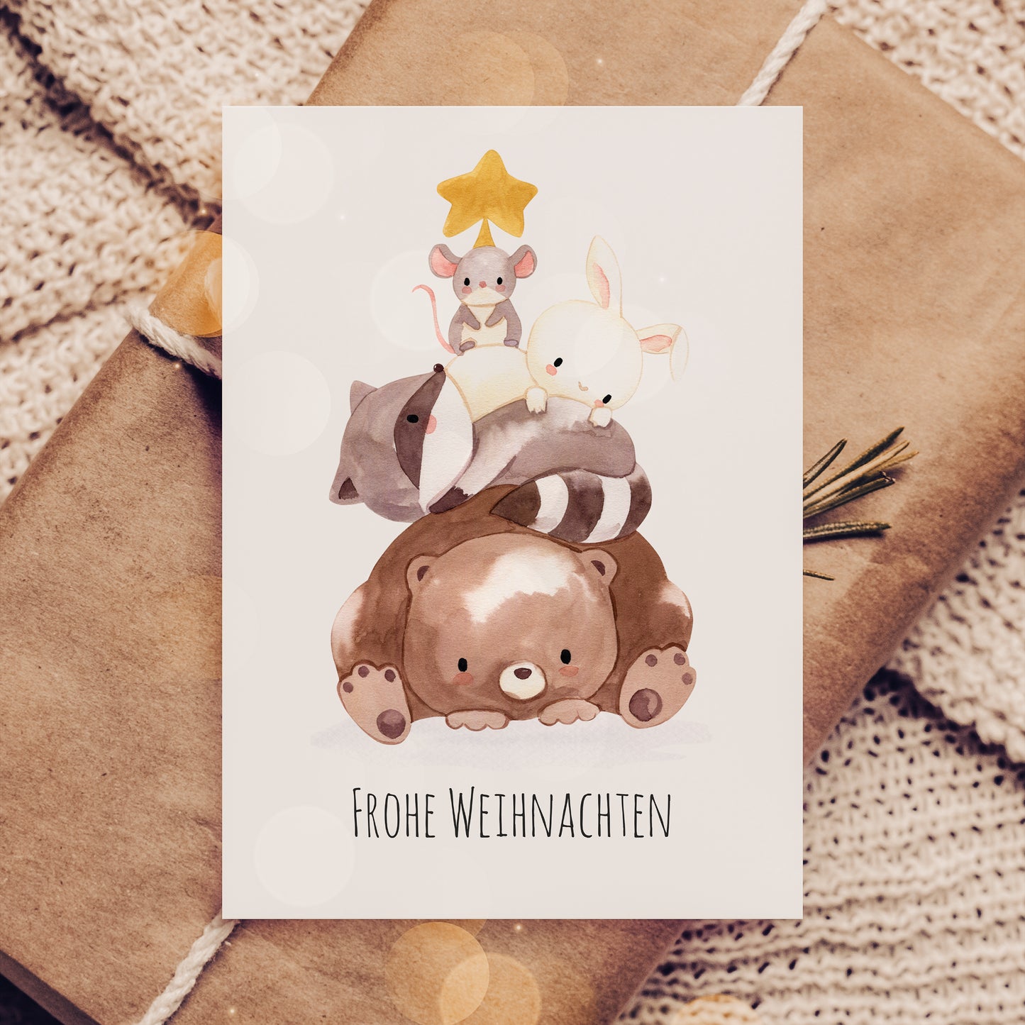 Weihnachtskarte Frohe Weihnachten - Tierpyramide