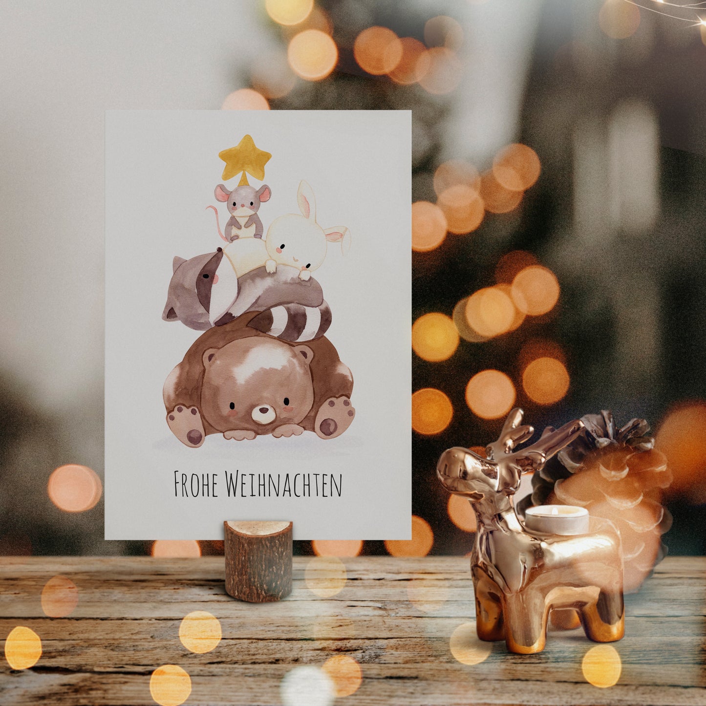 Weihnachtskarte Frohe Weihnachten - Tierpyramide