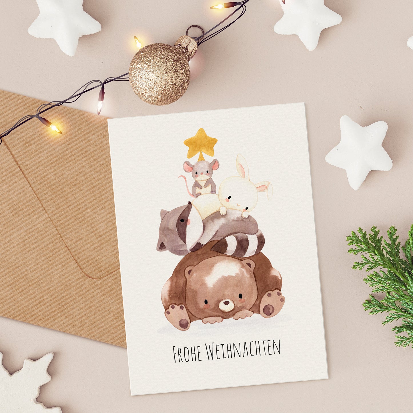 Weihnachtskarte Frohe Weihnachten - Tierpyramide