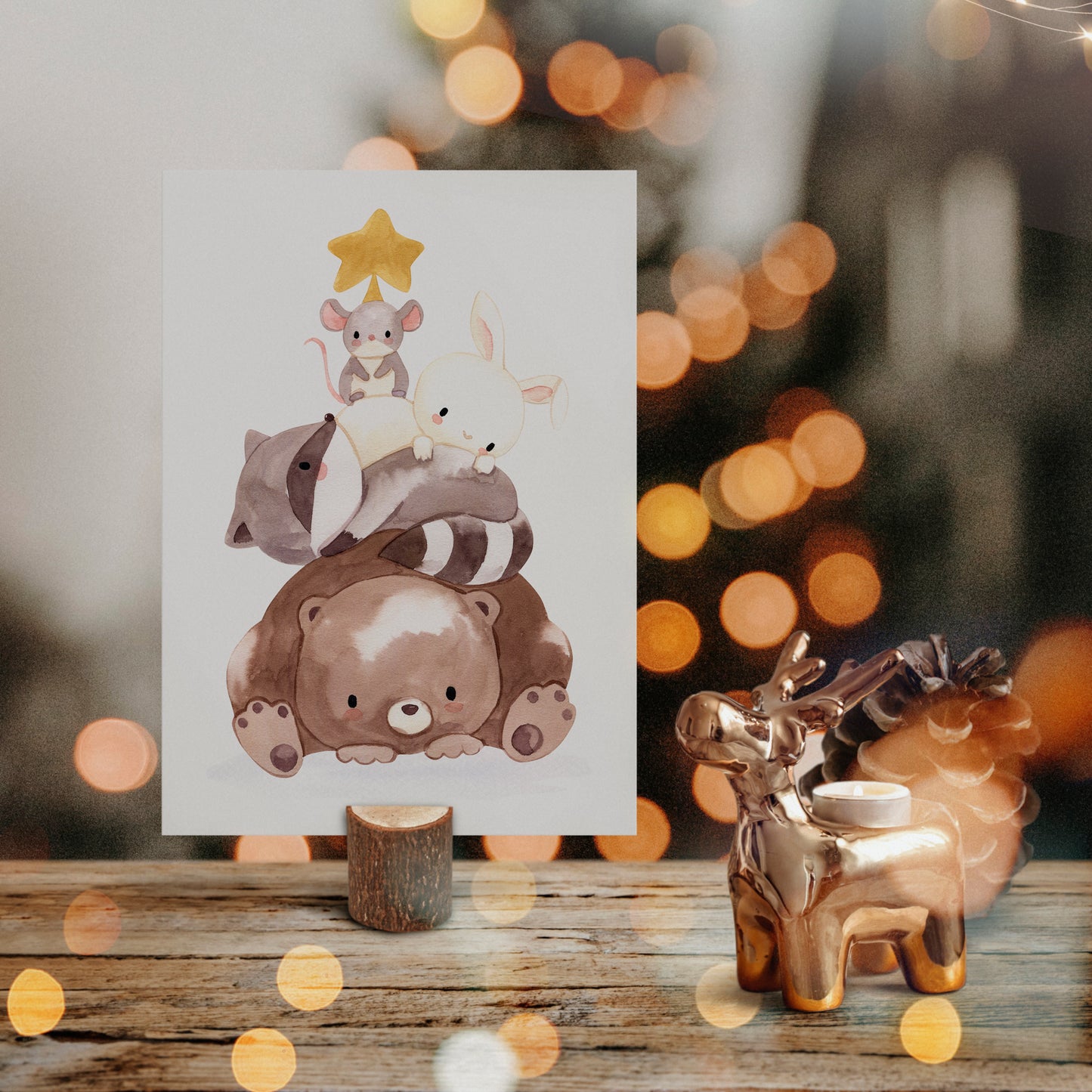 Weihnachtskarte Tierpyramide