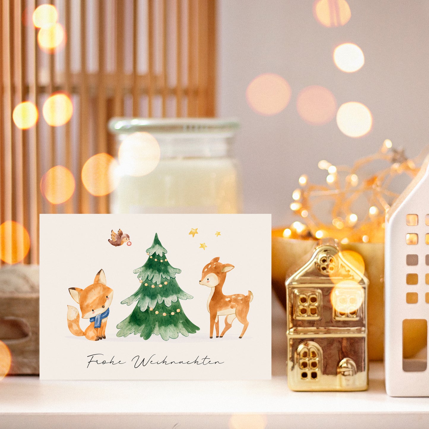 Weihnachtskarte Frohe Weihnachten - Waldtiere