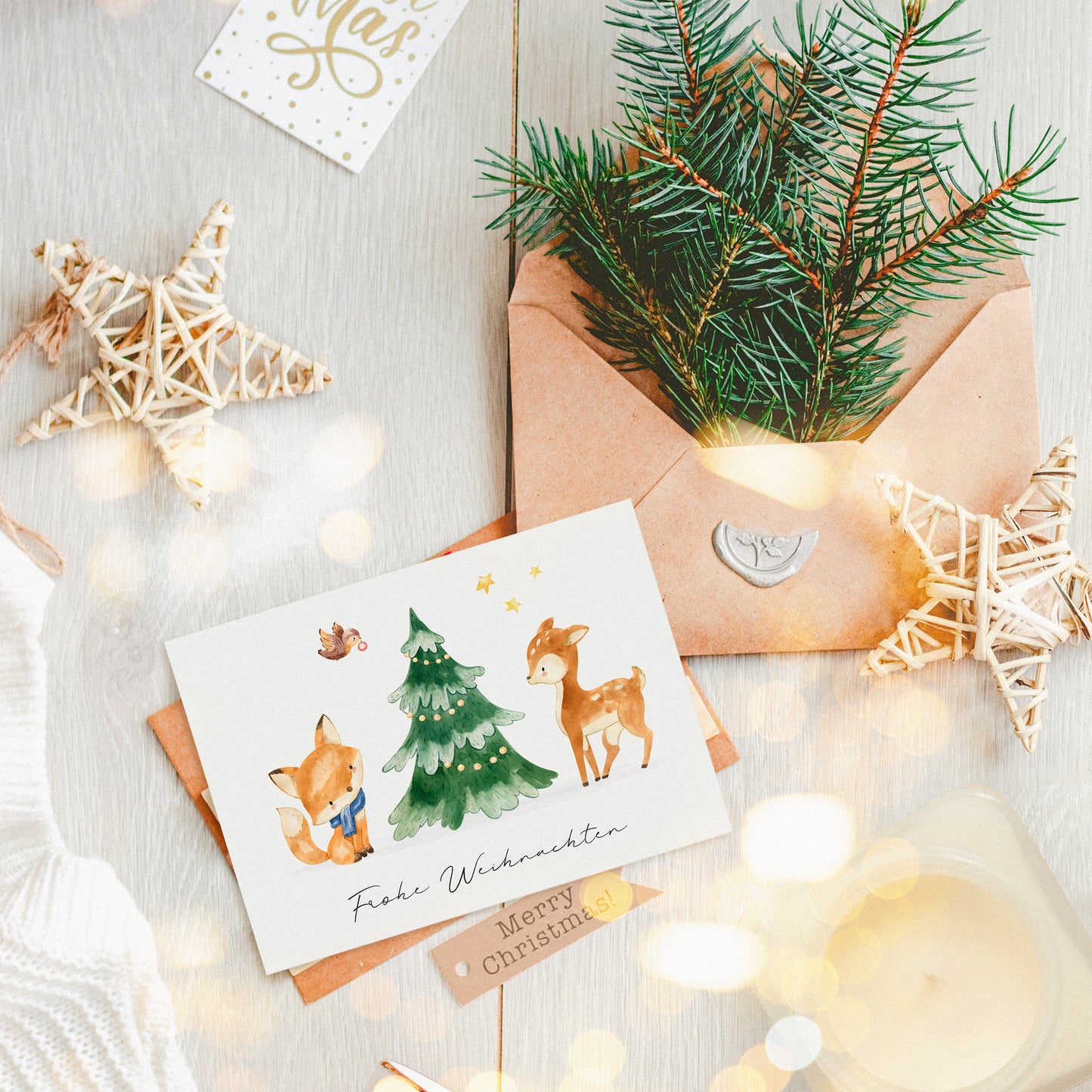 Weihnachtskarte Frohe Weihnachten - Waldtiere