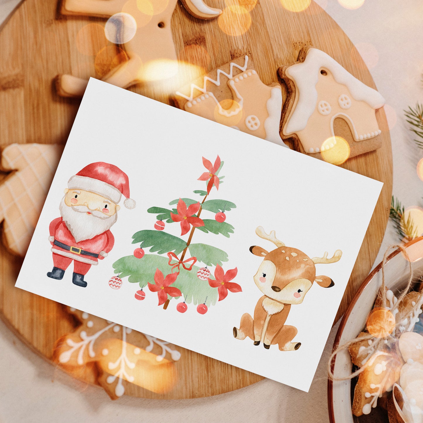 Weihnachtskarte Weihnachtsmann & Rentier