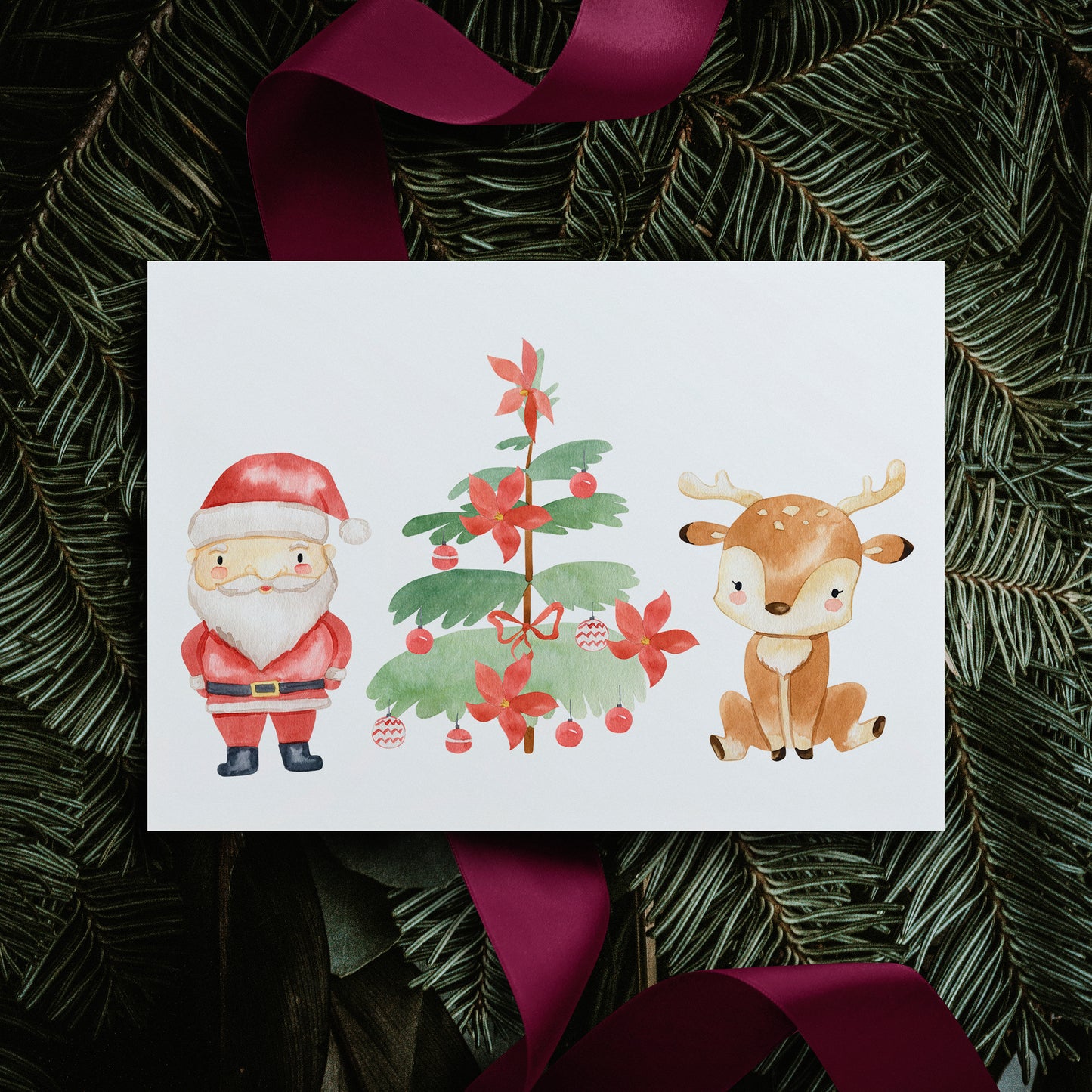 Weihnachtskarte Weihnachtsmann & Rentier