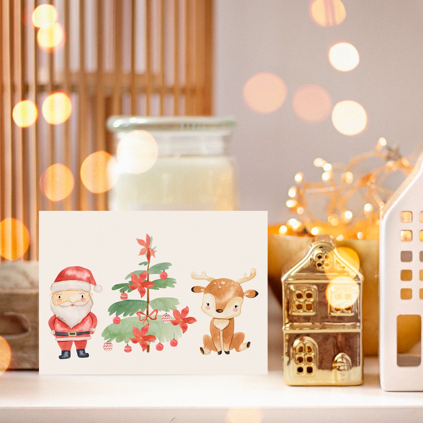 Weihnachtskarte Weihnachtsmann & Rentier