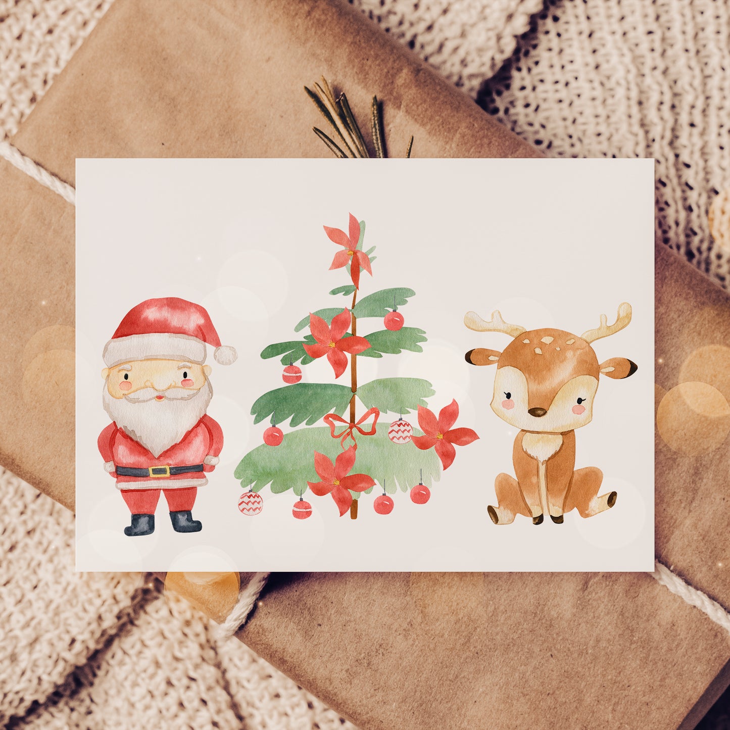 Weihnachtskarte Weihnachtsmann & Rentier