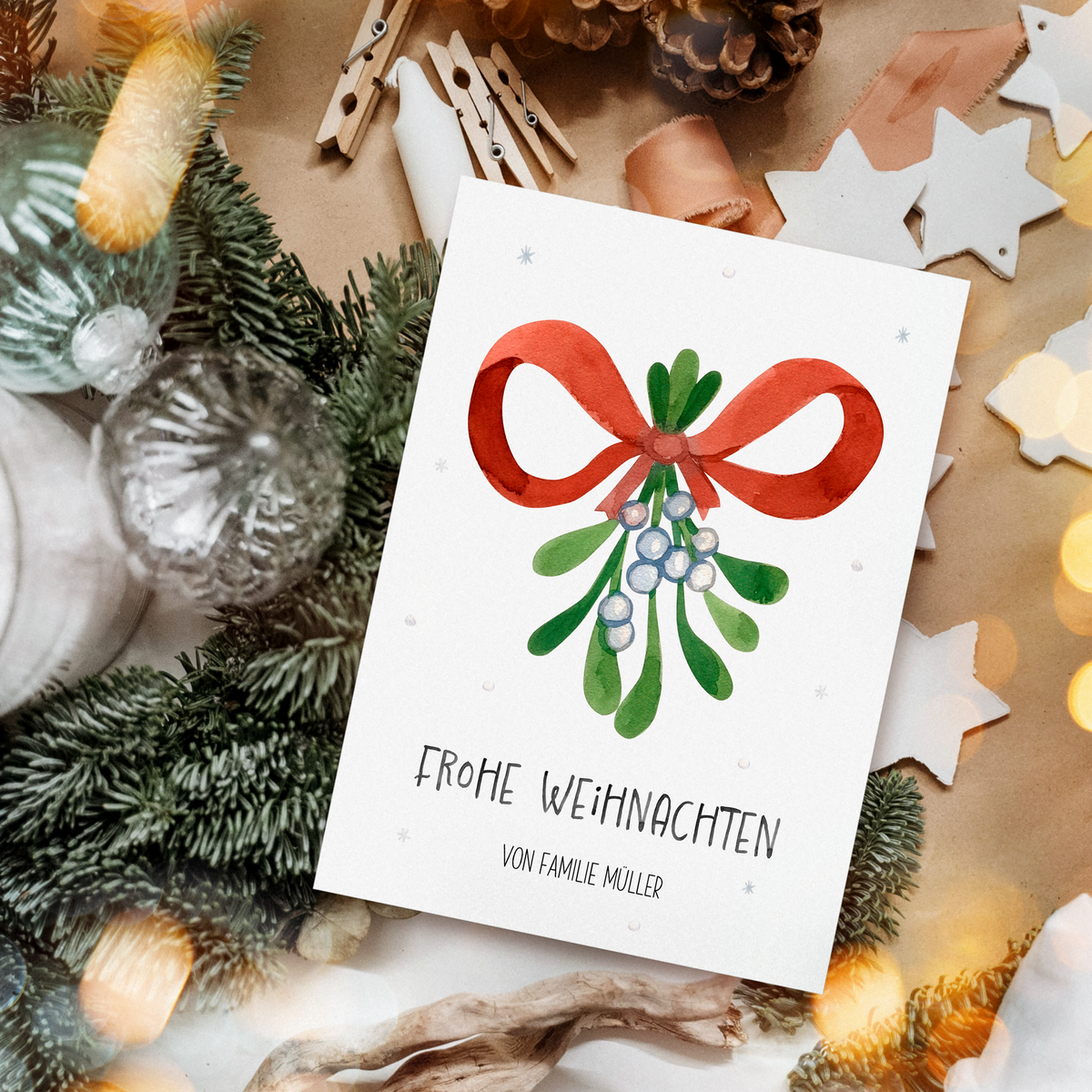 Personalisierte Weihnachtskarte - Mistelzweig