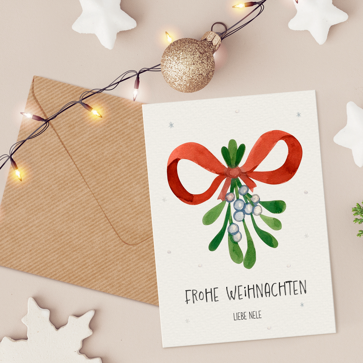 Personalisierte Weihnachtskarte - Mistelzweig