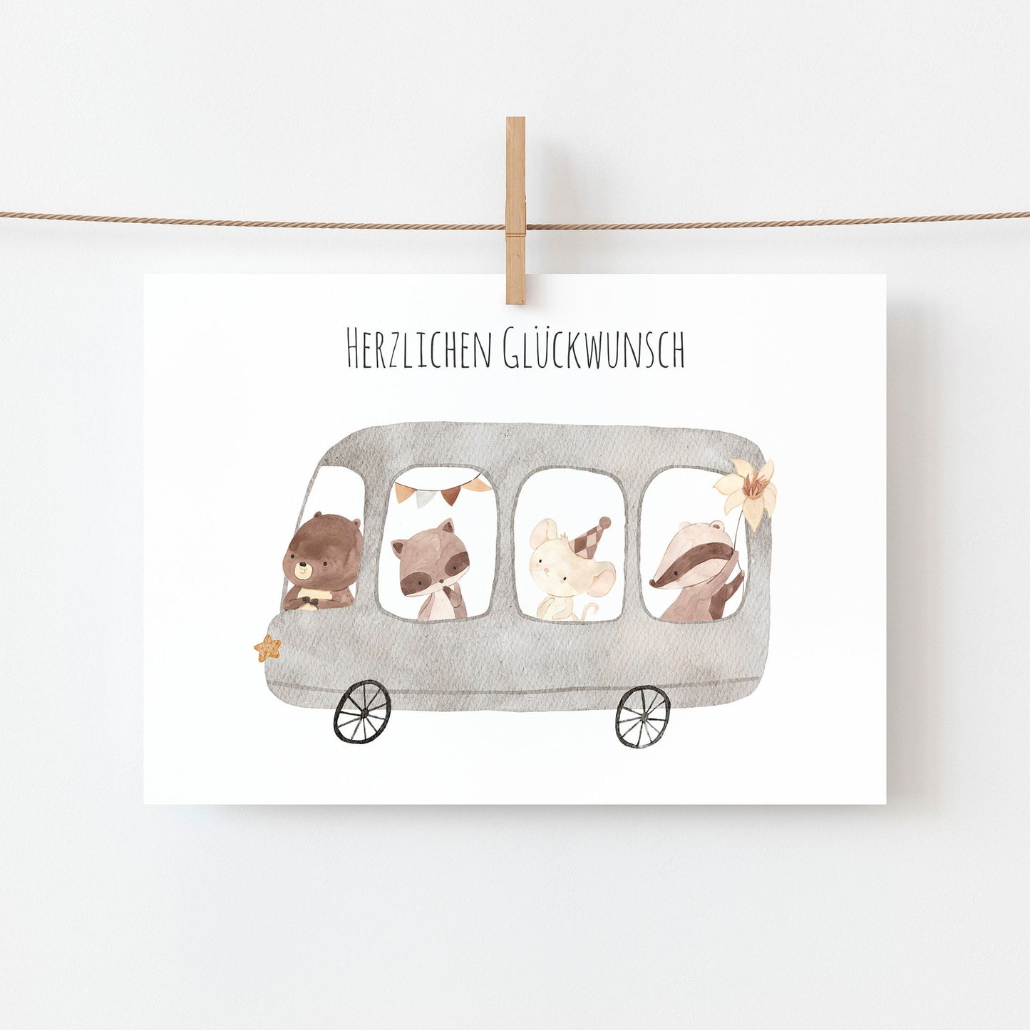 Karte Kindergeburtstag – Tierbus