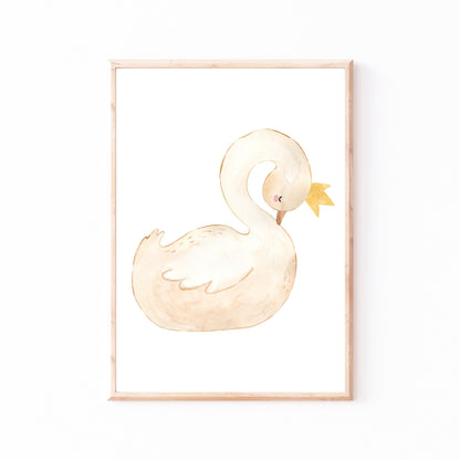 Posterset Schwanensee Ballerina A4 & A3: Handgemalte Wasserfarben-Illustration eines Schwans. Gedruckt auf 300g Naturpapier matt, ideal als Kinderzimmerdeko oder Geschenk.