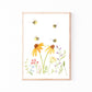 Poster Wildblumen und Bienen A4 & A3, handgemaltes Bild mit Wildblumen und Bienen, ideal für Kinderzimmerdeko oder als Geschenk.
