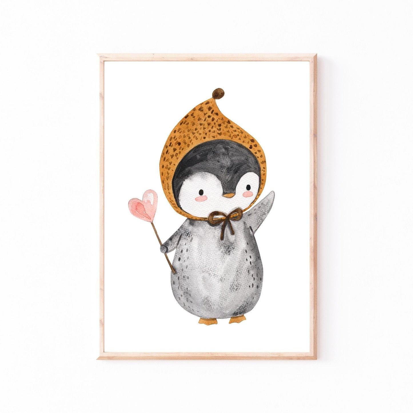 Poster Pinguin Vintage A3 & A4: Aquarell-Pinguin mit Mütze, ideal als dekoratives Kinderzimmerposter auf hochwertigem, mattem 300g Naturpapier.