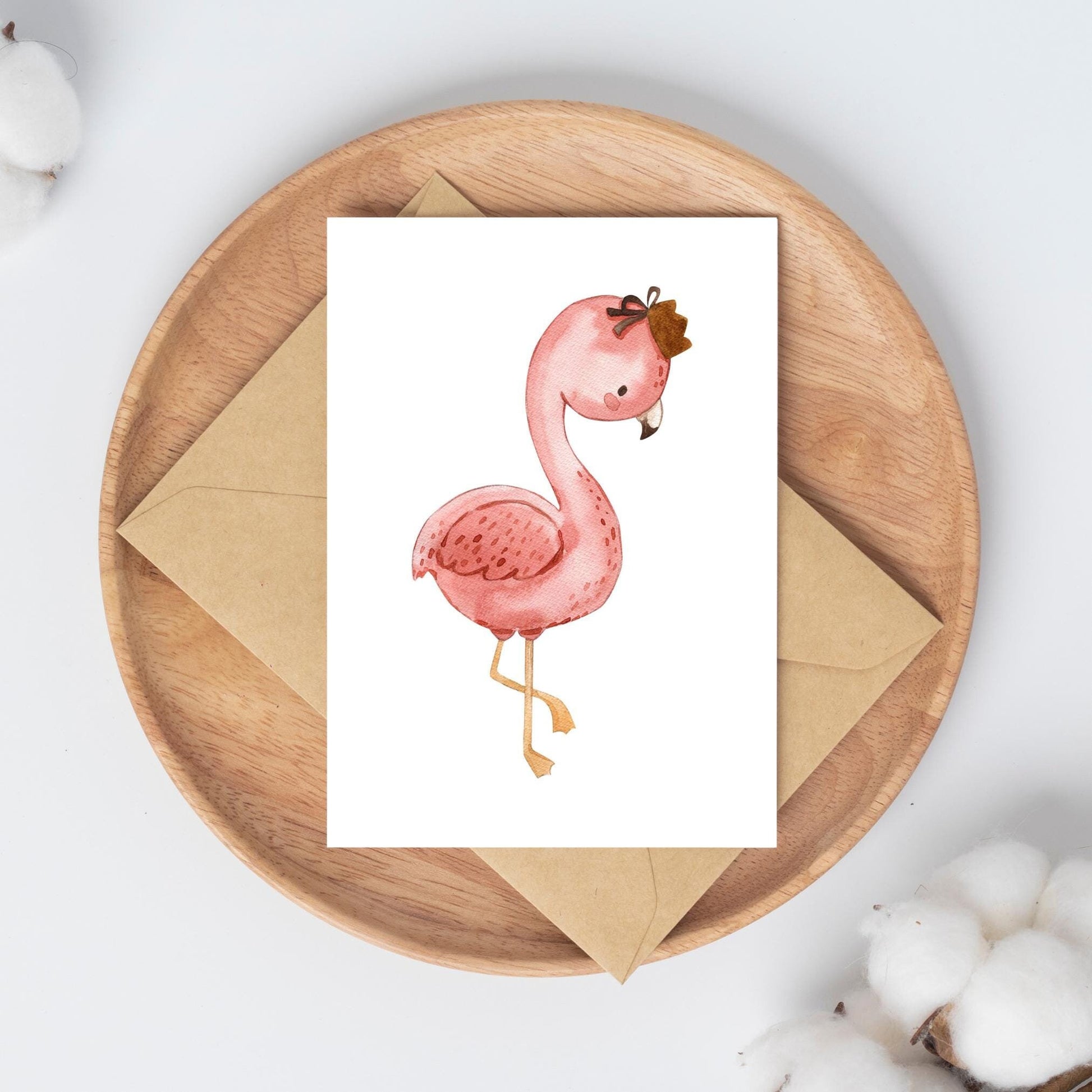 Karte Flamingo Vintage A6 mit pinkem Flamingo und Krone auf hochwertigem Naturpapier, perfekt als Glückwunsch- oder Grußkarte.