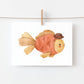 Karte Fisch Vintage A6 zeigt ein Aquarell eines Fisches mit Hut, ideal als Grußkarte, auf hochwertigem Naturpapier gedruckt.