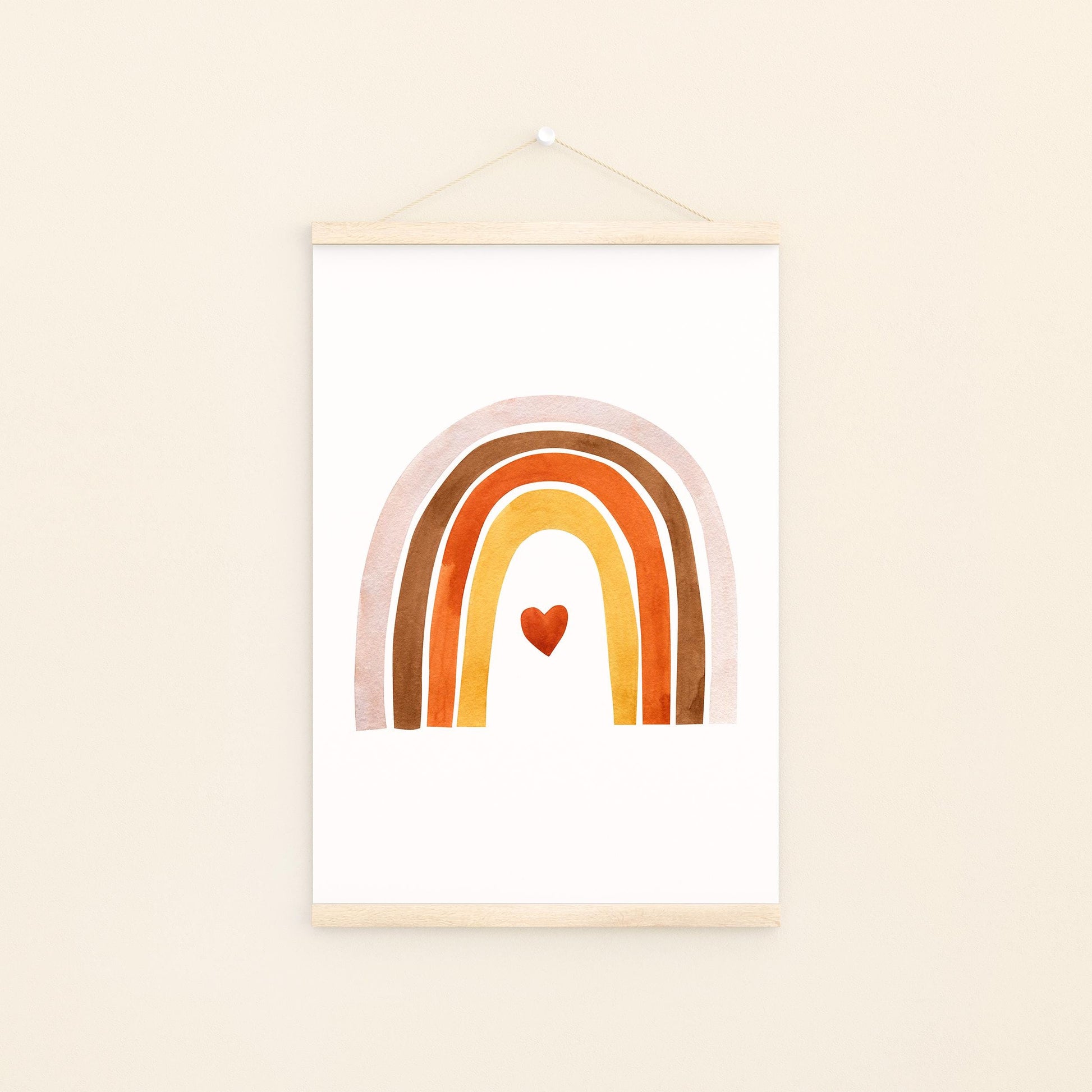 Poster Regenbogen mit Herz A4 & A3, mit einen Aquarell-Regenbogen mit Herz im Boho-Stil, ideal für Kinderzimmerdeko. Gedruckt auf hochwertigem, mattem Naturpapier.