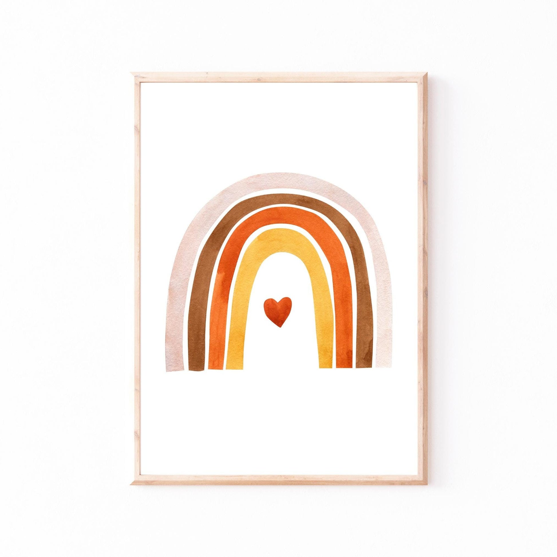 Poster Regenbogen mit Herz A4 & A3, mit Aquarellmotiv mit Regenbogen und Herz, ideal für Kinderzimmerdekoration, auf hochwertigem 300g Naturpapier gedruckt.
