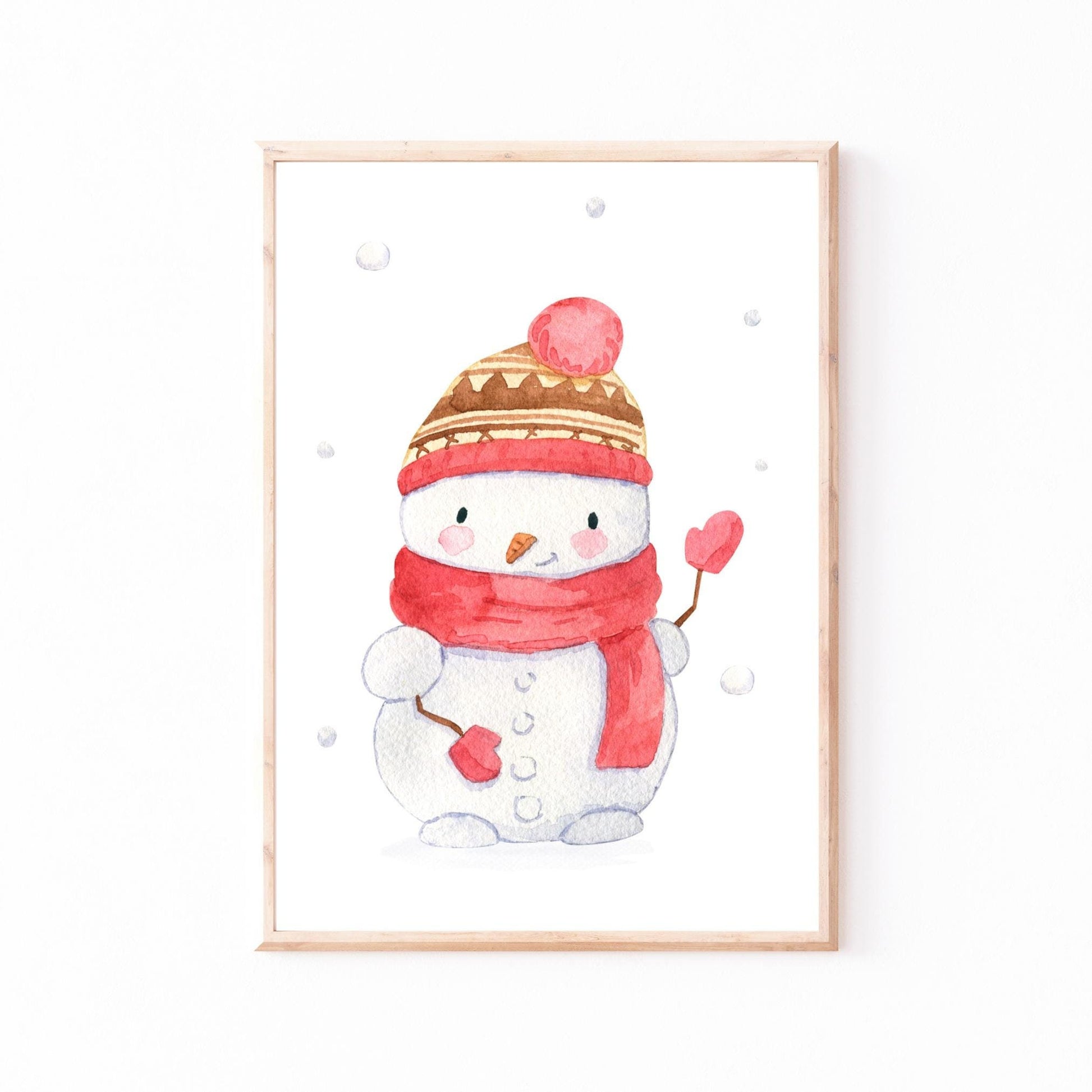 Weihnachtsposter Schneemann A3, A4 & A5: Handgemaltes Schneemann-Wasserfarbenbild, ideal als Kinderzimmerdeko und Weihnachtsgeschenk, gedruckt auf hochwertigem 300g Naturpapier.