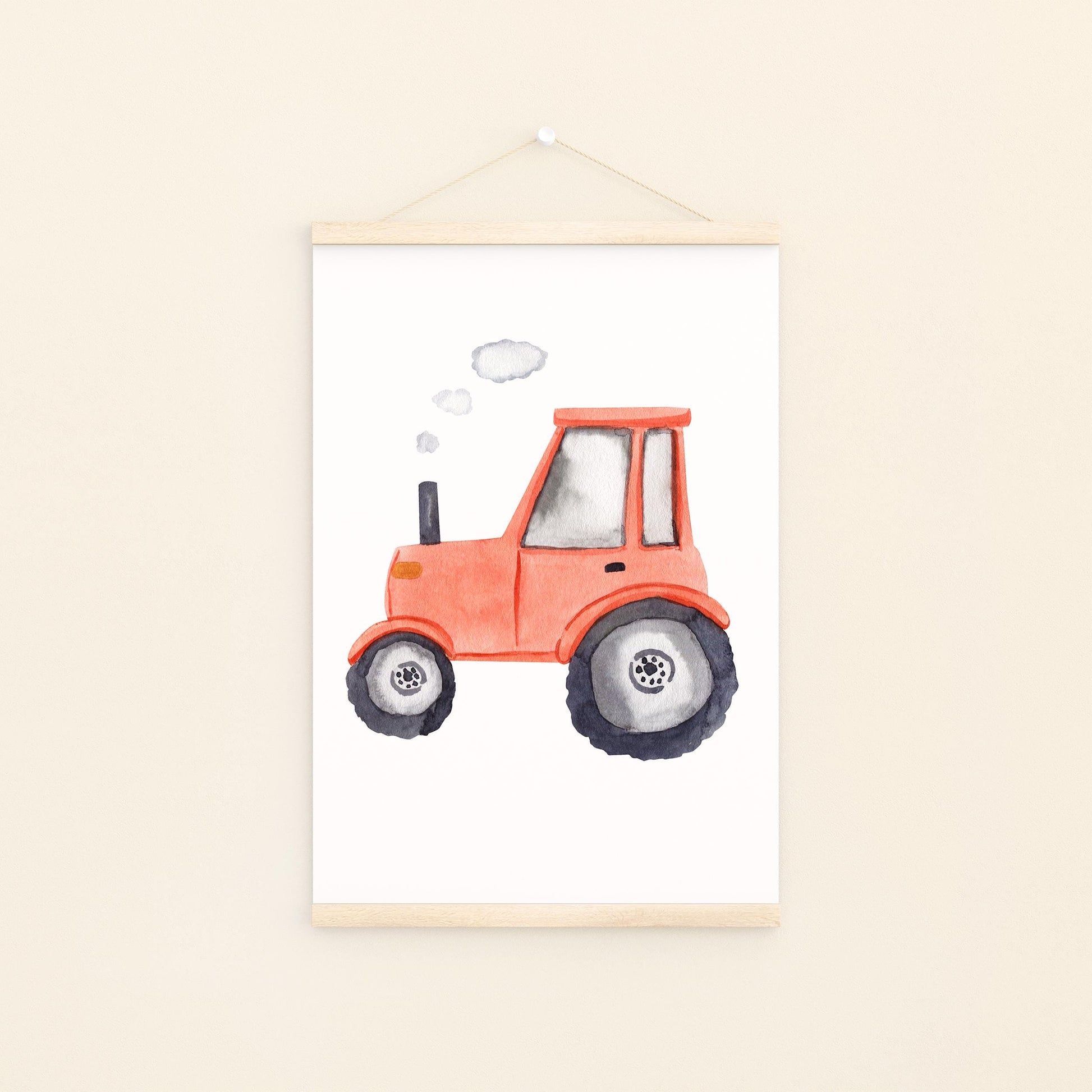 Poster Traktor A3 & A4: detaillierte Illustration von einem Traktor, ideal für Kinderzimmer, gedruckt auf hochwertigem 300g Naturpapier.