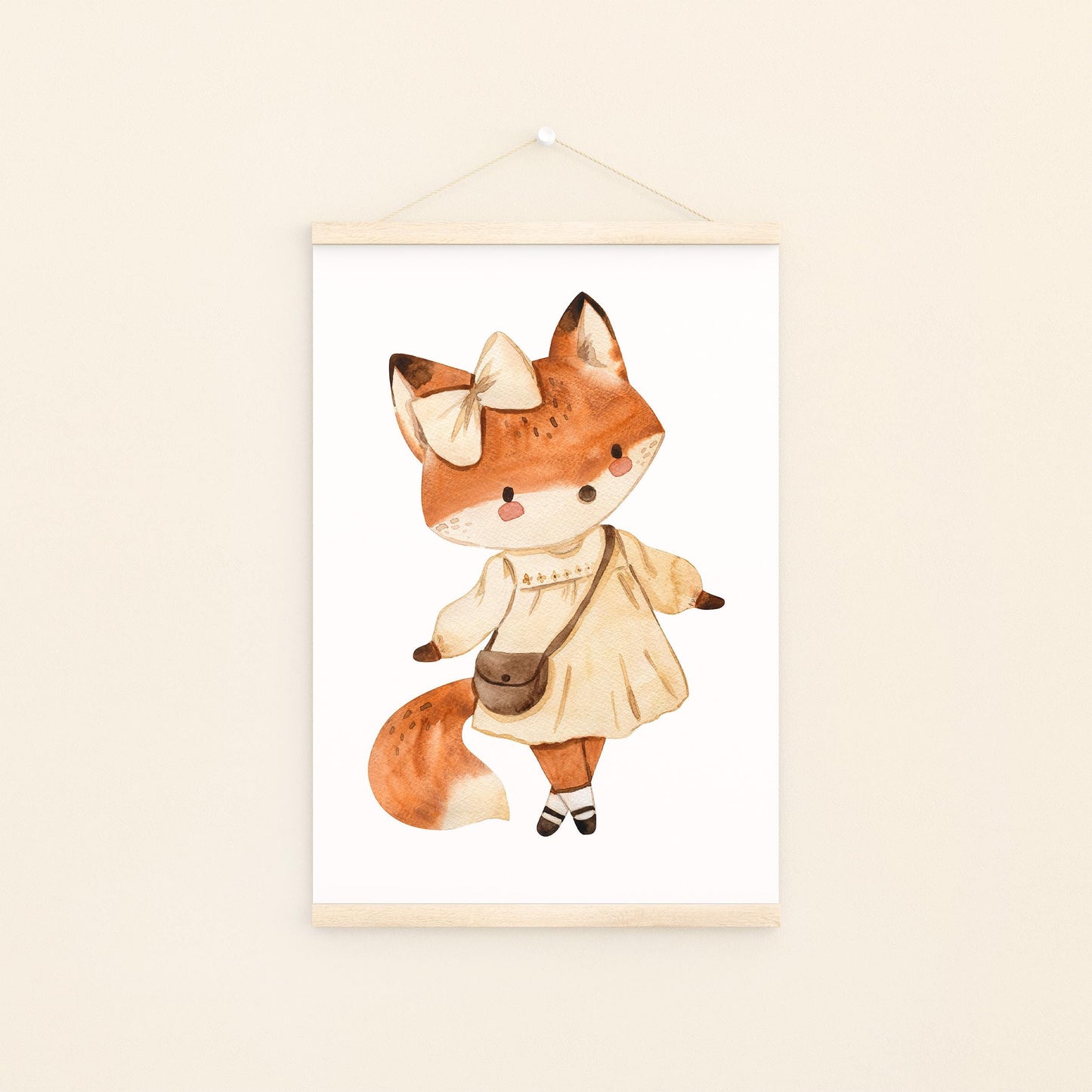 Poster Füchsin Vintage A3 & A4 handgemalte Aquarellzeichnung einer Füchsin, ideal für Kinderzimmerdeko. Gedruckt auf hochwertigem, stabilem 300g Naturpapier.