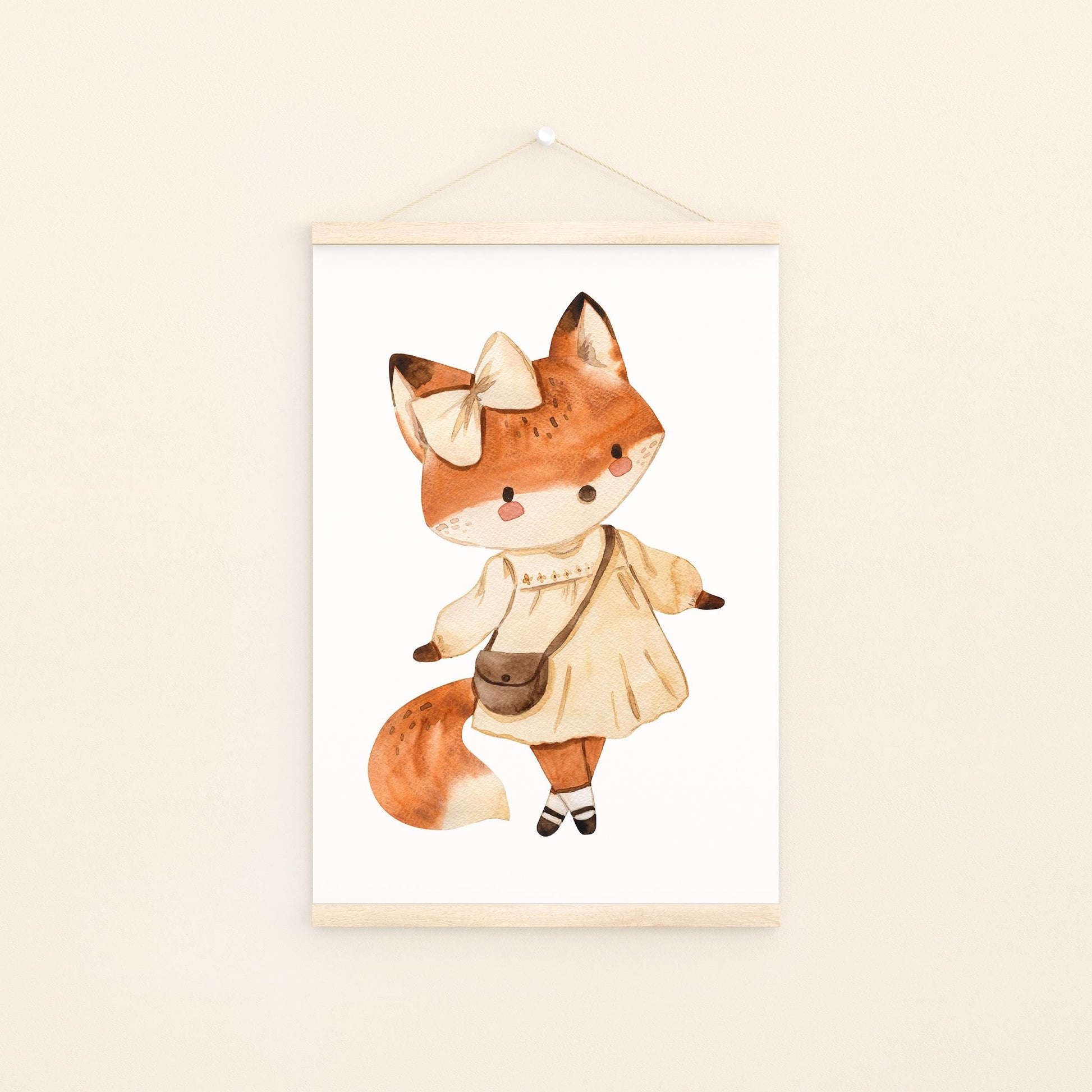 Poster Füchsin Vintage A3 & A4 handgemalte Aquarellzeichnung einer Füchsin, ideal für Kinderzimmerdeko. Gedruckt auf hochwertigem, stabilem 300g Naturpapier.