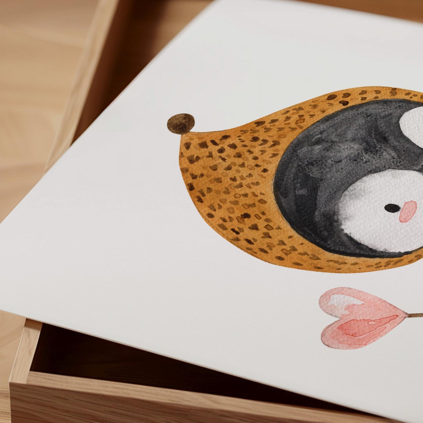 Poster Pinguin Vintage A3 & A4: Zeichnung von einem süßen Pinguin auf hochwertigem, mattem Naturpapier, ideal als Kinderzimmerdeko oder Geschenk.
