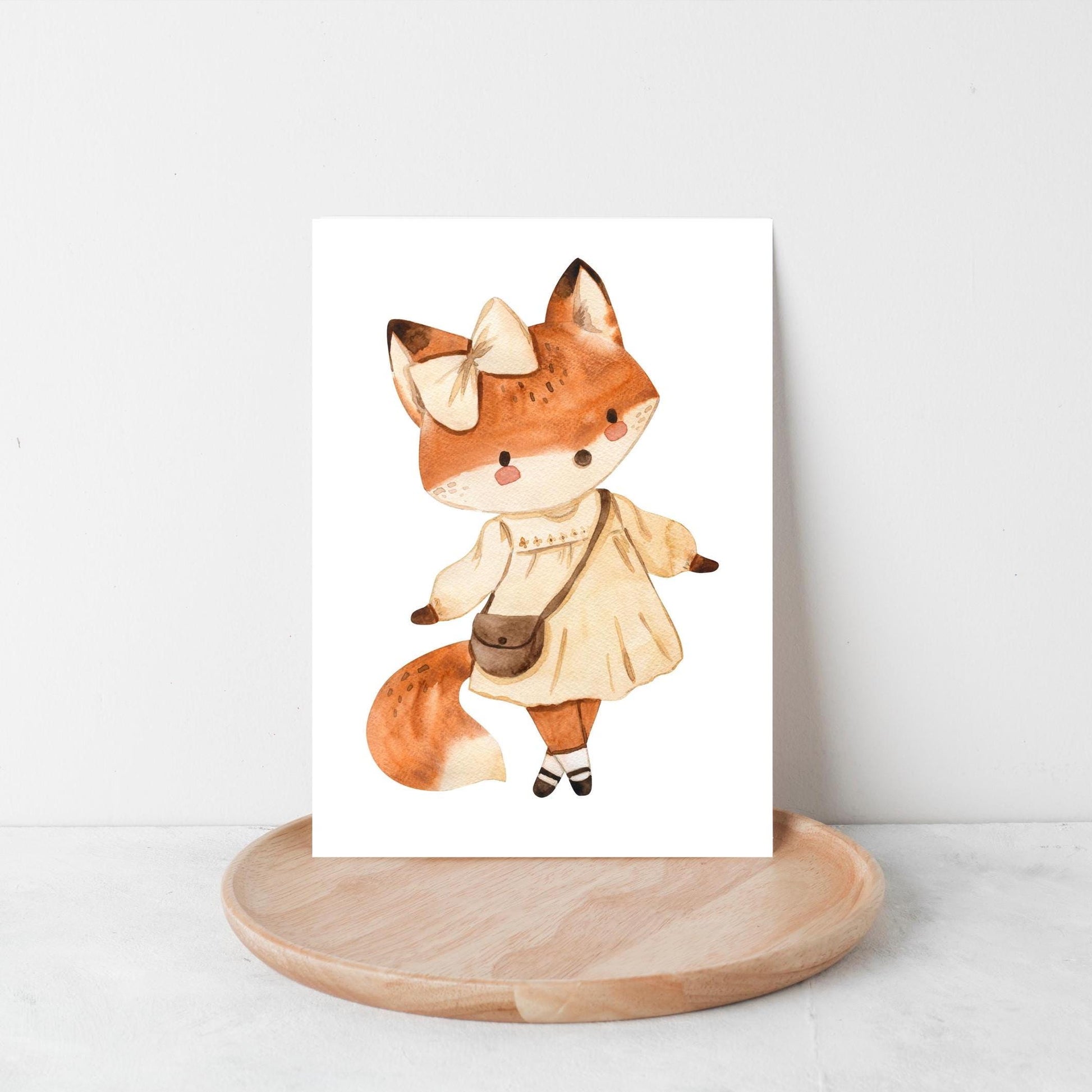 Karte Füchsin Vintage A6: Aquarell einer Füchsin im Vintage-Stil, gedruckt auf hochwertigem, mattem Naturpapier, perfekt als Gruß- oder Geschenkkarte.