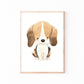Poster Hund Beagle A3 & A4: Detaillierte Aquarellillustration eines Hundes, ideal für Kinderzimmer, gedruckt auf hochwertigem 300g Naturpapier, erhältlich in den Größen A4 und A3.