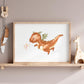 Poster Feuerdrache A3 & A4: Freundlicher feuerspuckender Drache auf Naturpapier, handgemalt mit Wasserfarben. Ideal für Kinderzimmer. Rahmen und Dekoration nicht enthalten.