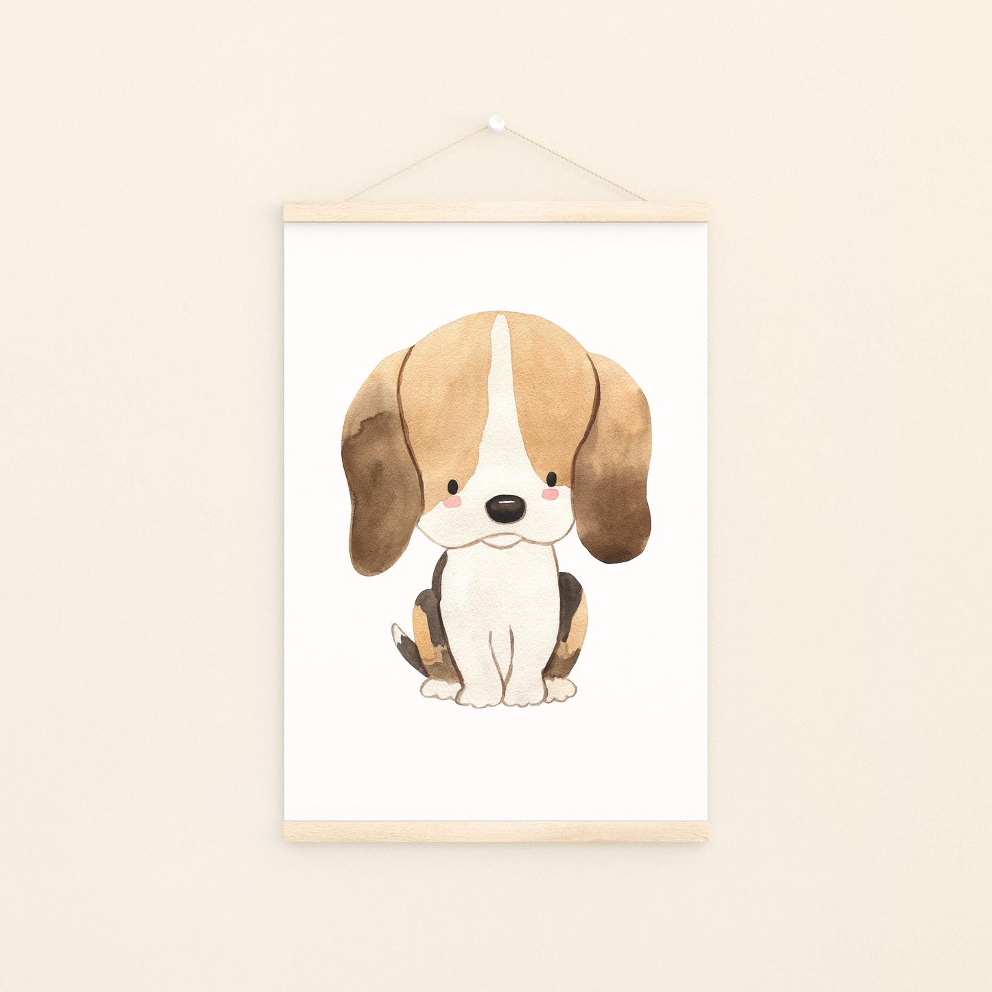Poster Hund Beagle A3 & A4: Aquarellkunst eines Hundes, ideal für das Kinderzimmer. Hochwertig auf mattem Naturpapier gedruckt, rahmenlos aufhängbar.