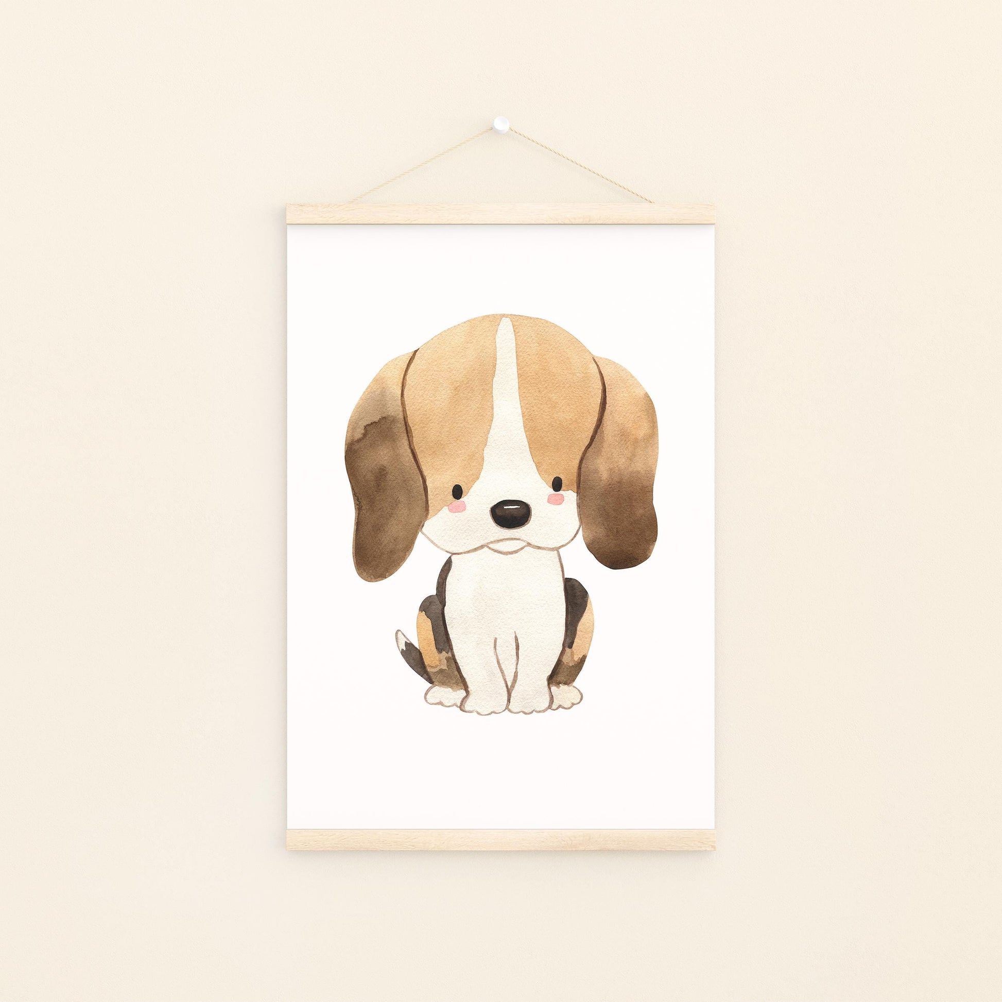 Poster Hund Beagle A3 & A4: Aquarellkunst eines Hundes, ideal für das Kinderzimmer. Hochwertig auf mattem Naturpapier gedruckt, rahmenlos aufhängbar.