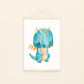Poster Baby-Drache Blau A3 & A4: niedlicher blauer Drache im Aquarellstil, ideal als Kinderzimmerdeko auf hochwertigem, mattem Naturpapier. An Bildleiste.