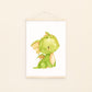 Poster Baby-Drache Hellgrün A3 & A4: Ein niedlicher, grüner Babydrache im Aquarellstil, ideal für Kinderzimmerdekoration, gedruckt auf hochwertigem, mattem 300g Naturpapier. An Bildleiste.