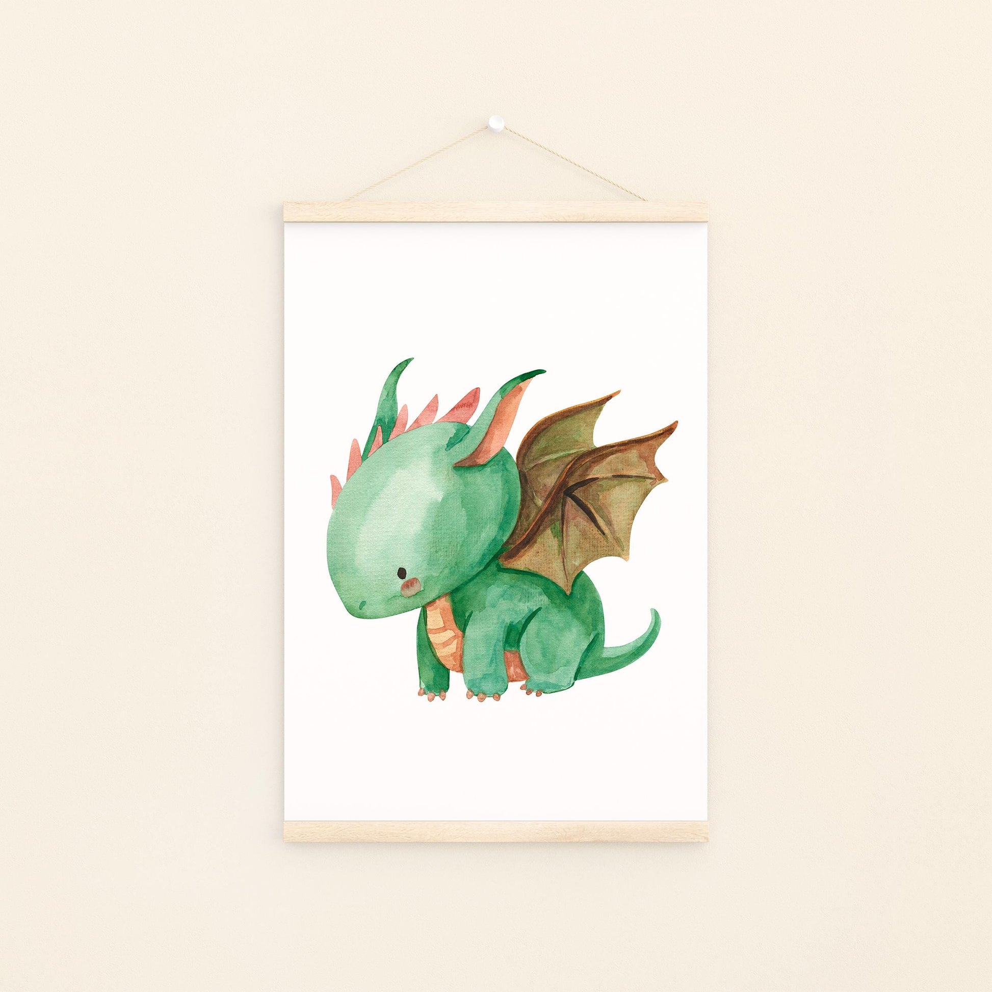 Poster Baby-Feuerdrache A3 & A4 niedlicher grüner Drache in Aquarelloptik, ideal für Kinderzimmerdekoration oder als Geschenk, gedruckt auf hochwertigem Naturpapier. An Bildleiste